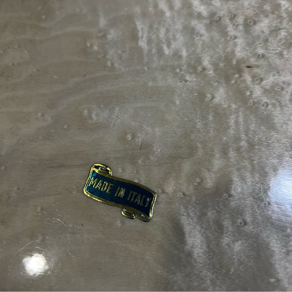 Italian Marquetry Inlaid Wooden Serving/Vanity Tray Floral w Brass Vintage 1950s - Picture 6 of 7